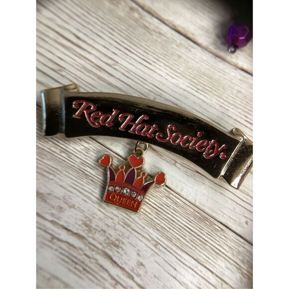 RED HAT SOCIETY Jewelry Bundle Necklace, 2 Bracelets, Pin/Brooch EUC Purple - Picture 2 of 13